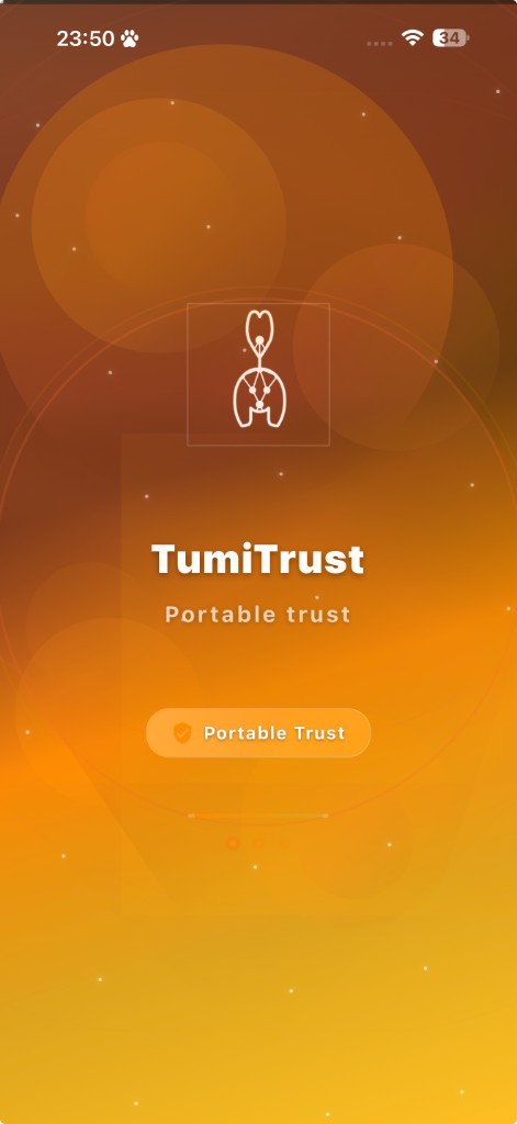 TumiTrust app welcome — Portable trust